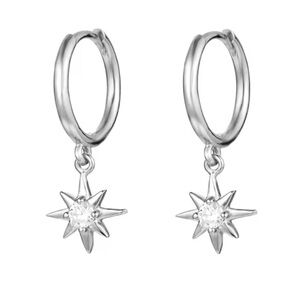 Sterling Silver Crystal Star Burst Dangle Huggie Hoop Earrings Brand New